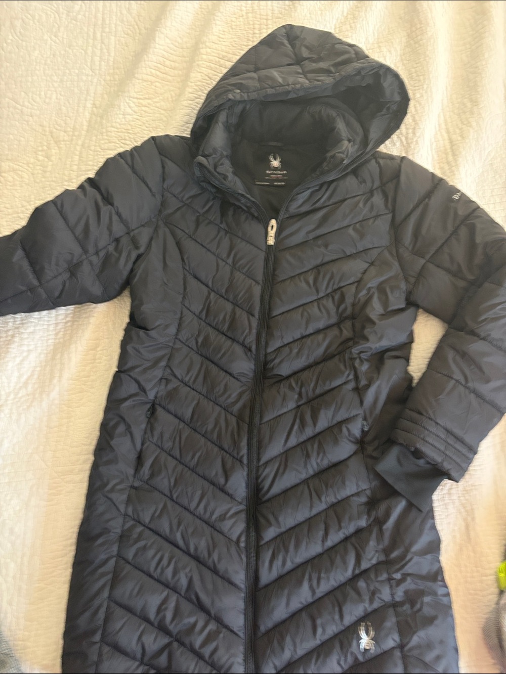 Spyder Women's Black Quilted Hooded Long Puffer Coat